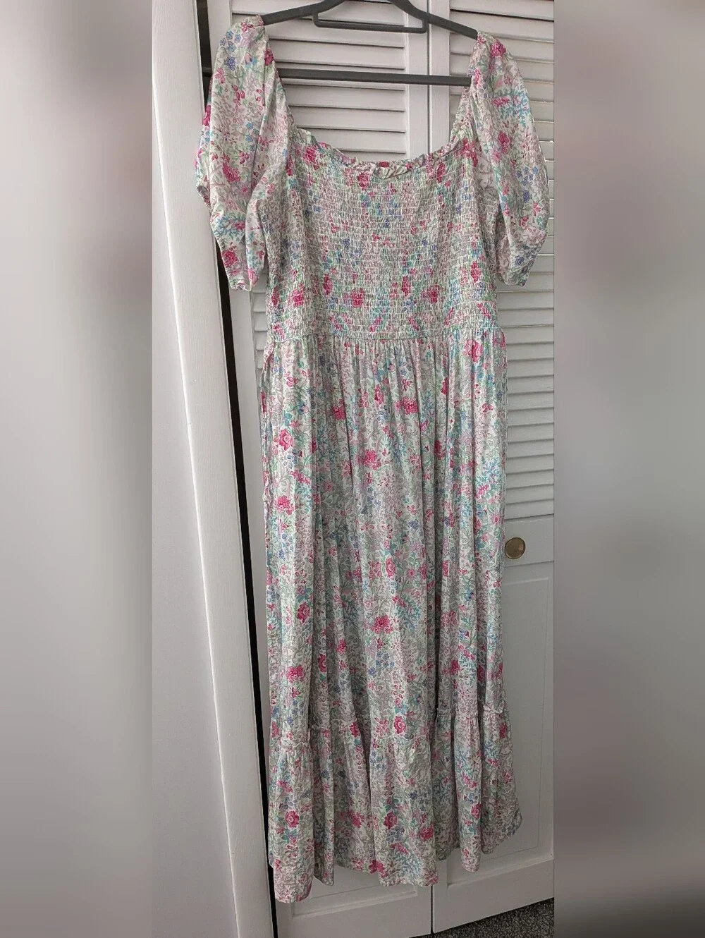 April Cornell Garden Dress Floral Smocked Puff Sleeve Cottagecore Maxi M - Picture 1 of 12